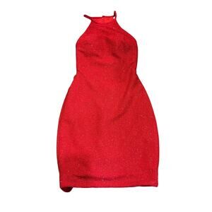 Jovani NWT Sz.00 Red Glitter Knit Backless Bodycon Party Formal Cocktail Dress
